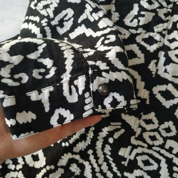 Chico's Jacket size 3 -XL 16-18 Linen w Bold Geometric Print Black White Chicos - Picture 5 of 10